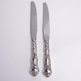2pc Alvin Sterling Silver Dinner Knives, French Scroll Pattern