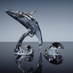 Swarovski Crystal 2012 AE Paikea Humpback Whale Figurine + Plaque, Signed