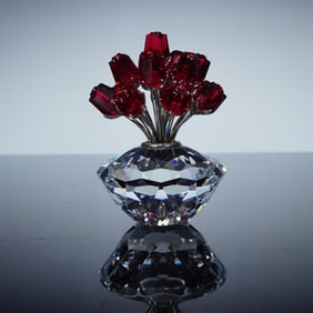 Swarovski Crystal SCS 15th Anniversary Figurine, 2002 Vase of Red Roses