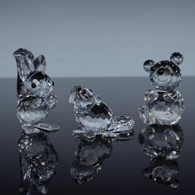 3pc Swarovski Crystal Figurines, Long Eared Squirrel, Baby Beaver