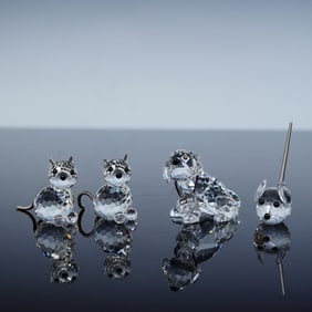 4pc Swarovski Critters Crystal Figurines, Saint Bernard Puppy, Cat, & Mouse