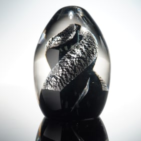 Querandi Art Glass Black & Silver Egg Paperweight
