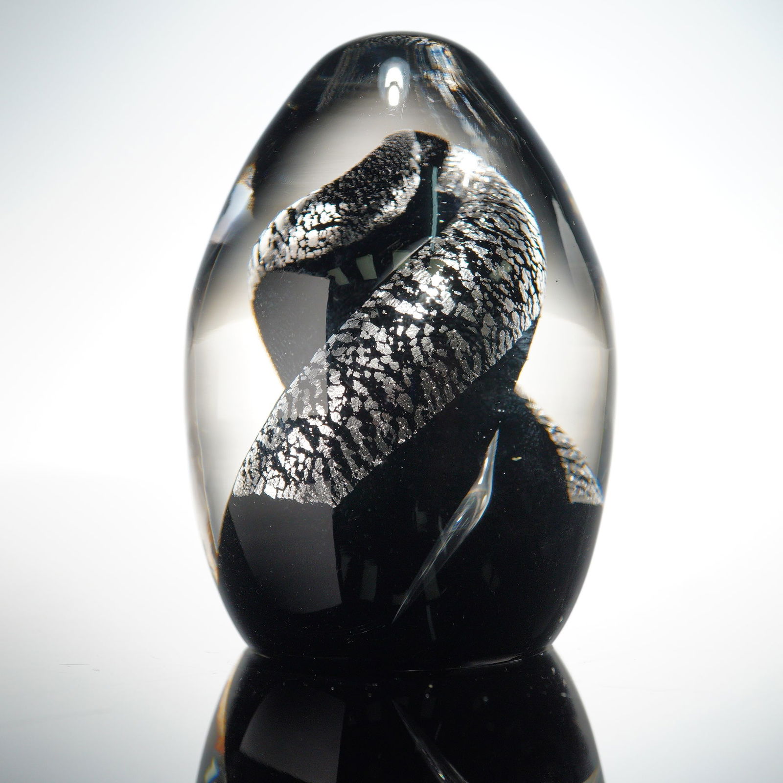 Querandi Art Glass Black & Silver Egg Paperweight (1 of 4)