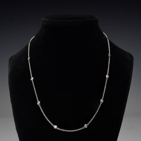 14K White Gold 1.00ctw Diamond By The Yard Necklace