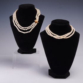 2pc Faux Pearl Multi-Strand Necklaces with Gold Tone Accents