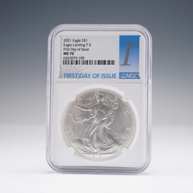 2021 American Silver Eagle Type 2 First Day Issue $1 Coin NGC Graded MS70