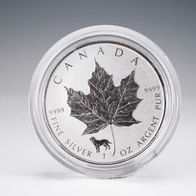 2018 Canada Silver Maple Leaf with Dog Privy One Ounce Coin