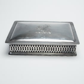 Sheffield LBS Co. Silver Plated Trinket Box with Blue Glass Liner