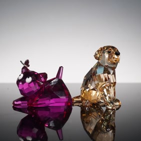 2pc Swarovski Crystal  Dog and Cat Figurines