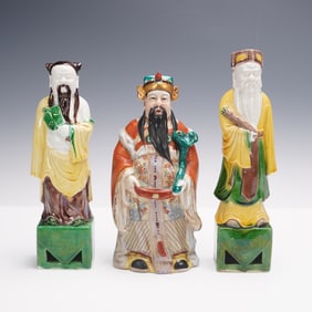 3pc Chinese Polychrome Porcelain Figurines