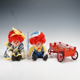 4pc Marie Osmond Miracle Rosie and Rags Porcelain Dolls with Wagon and Bear