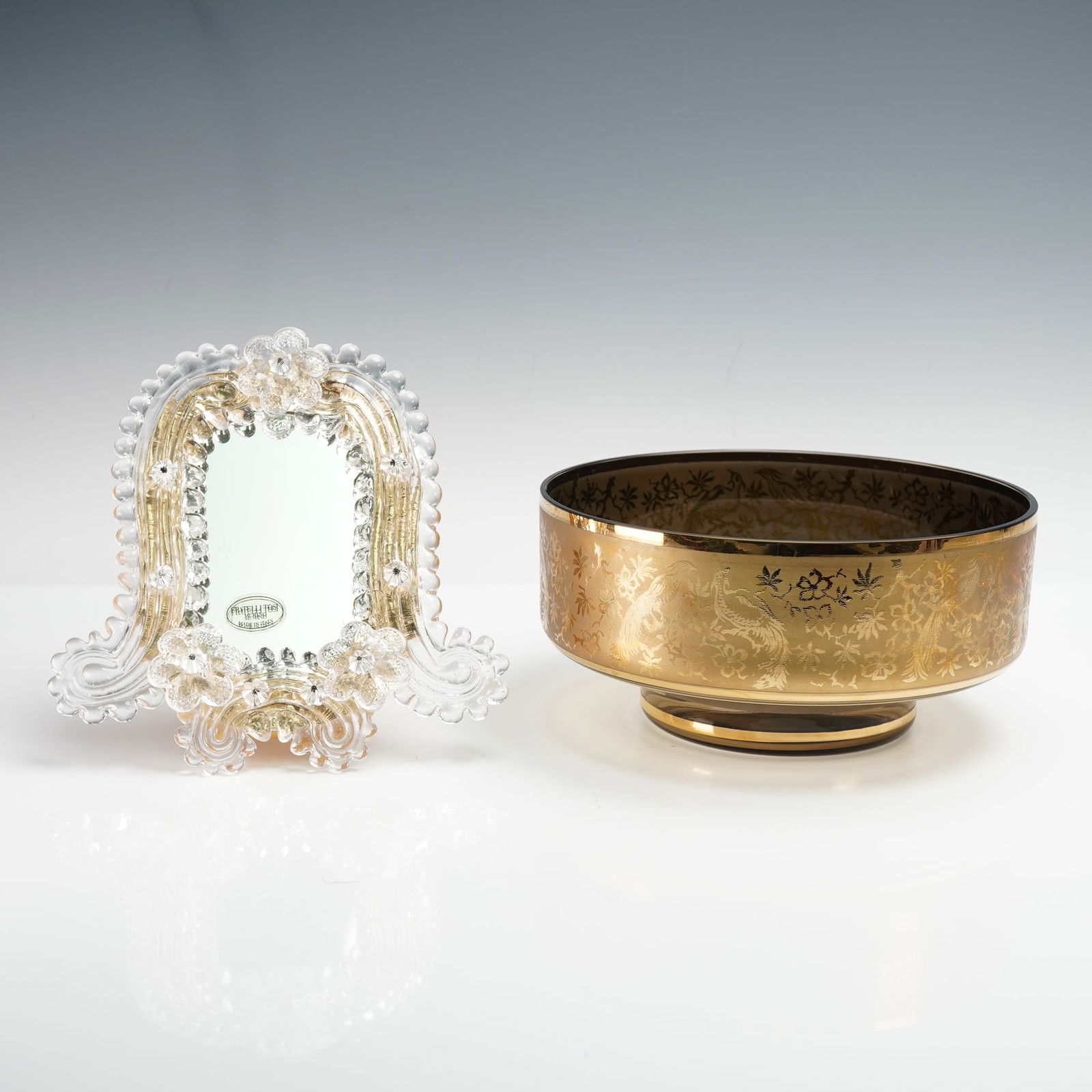 Murano Glass Mirror by Fratelli Tosi and Bohemia Crystal Gilt Glass Bowl (1 of 7)