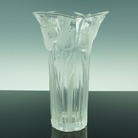 Clear Glass Vase with Tulip Pattern Relief