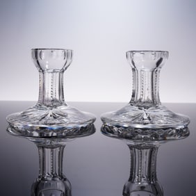 2pc Cut Crystal Candlesticks with Starburst Bases