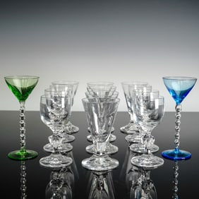 14pc Vintage Mixed Stemware Set with Colored Twist Stems