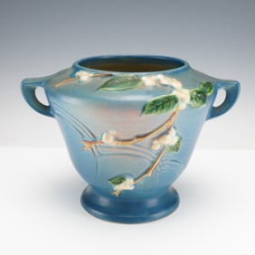 Roseville Art Pottery Double Handle Vase, Snowberry
