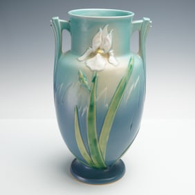 Roseville Pottery Dual Handled Vase, Iris