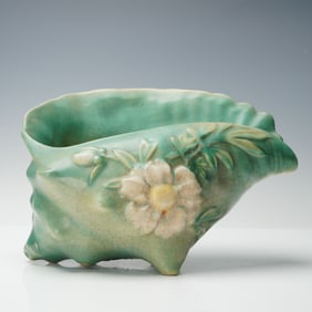 Roseville Pottery Green Conch Shell Planter, Peony