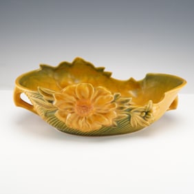 Roseville Pottery Peony Handled Bowl, Sienna Brown