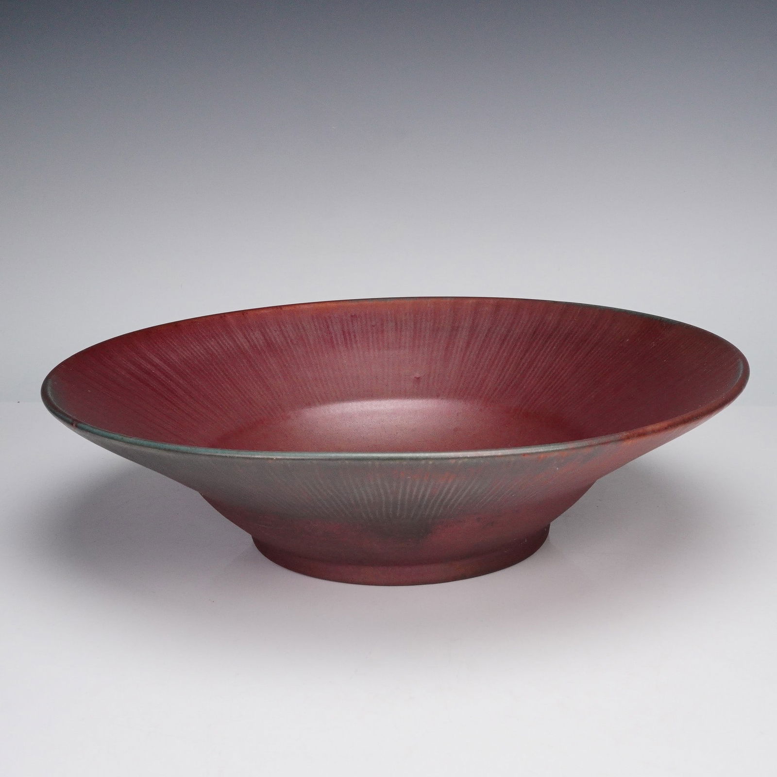 Red Oxidized Art Pottery Centerpiece Bowl, Signed E.B.S. (1 of 5)