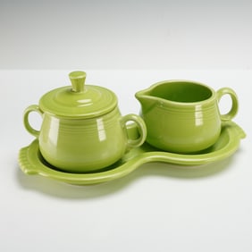 Fiesta Chartreuse Sugar Bowl with Lid, Creamer, and Tray Set
