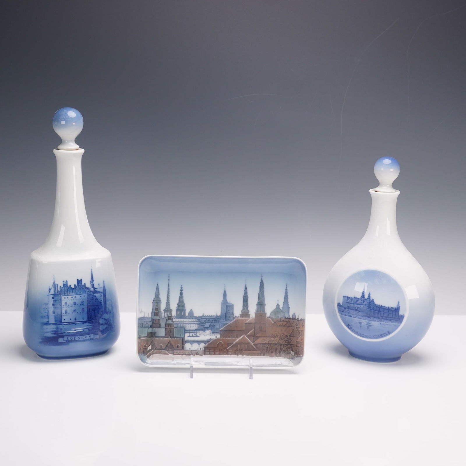 3pc Royal Copenhagen Porcelain Decanters with Stoppers and B&G Tray (1 of 3)