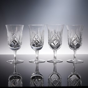 4pc Gorham Crystal Iced Tea Glasses, Cherrywood Clear