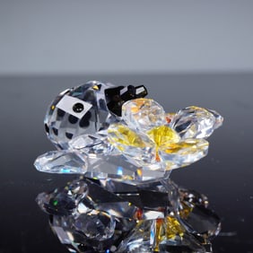 Swarovski Crystal Lady Bug on Flower Figurine, Model 824804