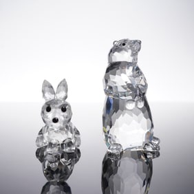 2pc Swarovski Crystal Fox and Groundhog Figurines