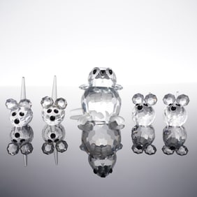 5pc Swarovski Crystal Field Mouse and Tiny Field Mice Figurines