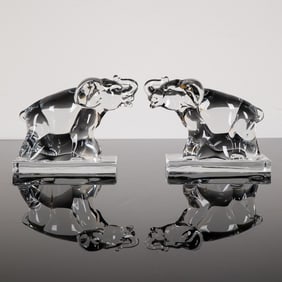 Pair of Clear Crystal Elephant Bookends