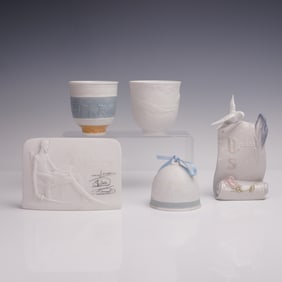 5pc Lladro Porcelain Bells, Votives, and Plaques