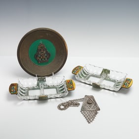 4pc Israeli Metal and Glass Decor Group with Pendant