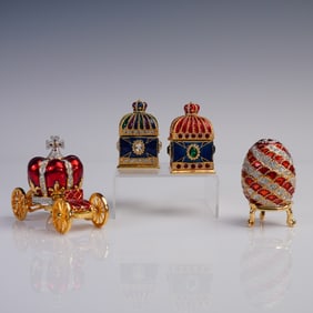 4pc Jeweled Russian-Style Egg & Crown Trinket Boxes
