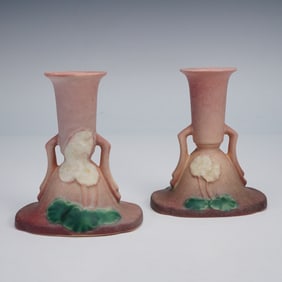 Pair of Roseville Pottery Candleholders, Primrose