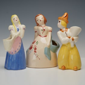 3pc Block Pottery Lady Planters