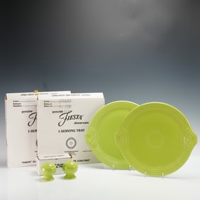 4pc Fiesta Dinnerware, Chartreuse Serving Trays with Salt-Pepper Shakers