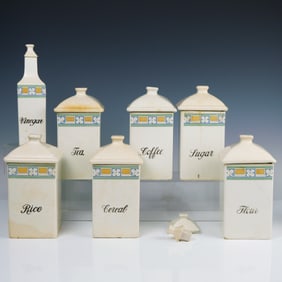 Art Deco Ceramic Kitchen Canister Set,  Geometric Motif