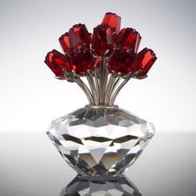 Swarovski Crystal Figurine, Vase of Red Roses