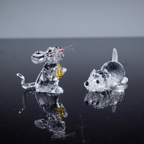 A Pair of Swarovski Crystal Figurines Mouse with Cheese and a Beagle