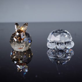 A Pair of Swarovski Crystal Hare and Turtle Figurines