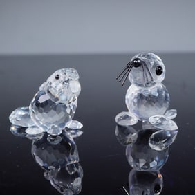 A Pair of Swarovski Mini Crystal Figurines, Baby Seal and Beaver