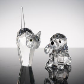 2pc Swarovski Crystal Figurines, Beagle Puppy and Tom Cat