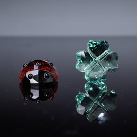 2pc Swarovski Crystal Figurines, Lucky Ladybug and Lucky Clover, with Boxes