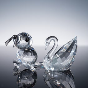 2pc Swarovski Crystal Figurines, Swan & Seal