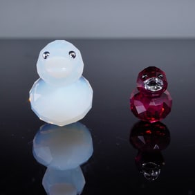 2pc Swarovski Crystal Happy Duck Figurines, Sweet Alicia and Lucky Lee