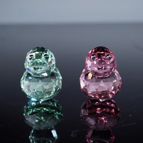2pc Swarovski Crystal Happy Ducks Figurines, Rosy Ruby, Joyful Josh