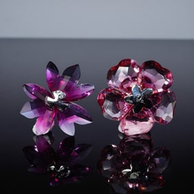 2pc Swarovski Crystal Paradise Flowers, Dilicia Fuchsia, Darose Crystal