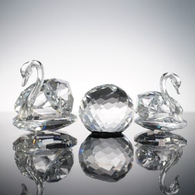 3pc Swarovski Crystal Figurines- Large & Medium Swan + Paperweight
