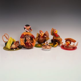 6pc Whimsical Thanksgiving Decorative Felt Dolls